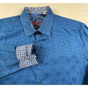 Robert Graham Knowledge Wisdom Truth Shirt Mens L Blue Medallion Print Button Up